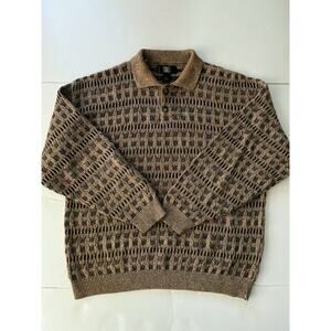 TSR USA Sweater Men L Brown Cable Knit Textured 1/4 Buttoned Collar Cozy Grandpa